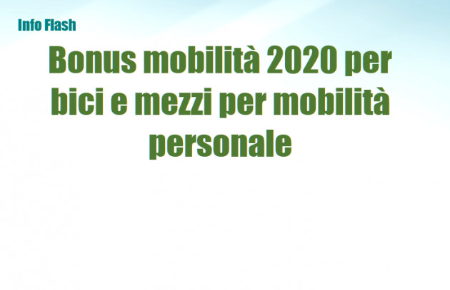 Bonus mobilità 2020 - Contributo per bici e mezzi per la mobilità personale