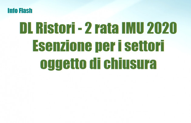 DL Ristori - 2 rata IMU 2020 - Esenzione per i settori oggetto di chiusura