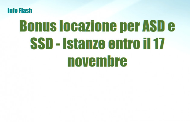 Bonus locazione per ASD e SSD - Istanze entro il 17 novembre
