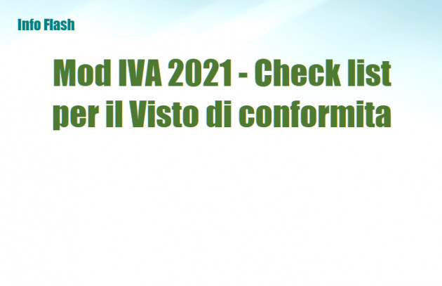 Mod IVA 2021 Check list per il Visto di conformita