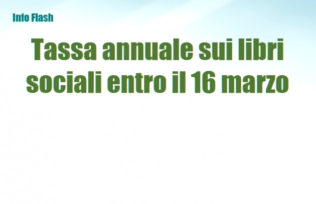 Tassa annuale libri sociali entro il 16 marzo