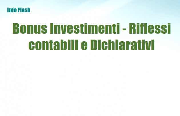 Bonus Investimenti - Riflessi contabili e Dichiarativi