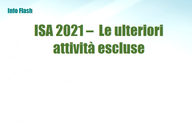 ISA 2021 - Le ulteriori attività escluse per il periodo 2020