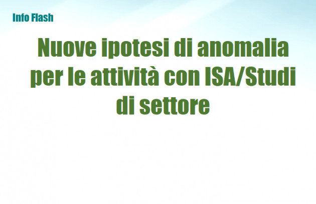 Nuove ipotesi di anomalia per le attività con ISA o Studi di settore