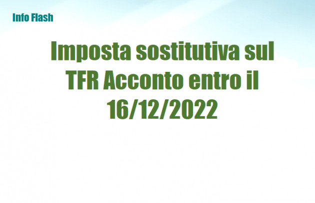 Imposta sostitutiva sul TFR Acconto entro il 16 dicembre
