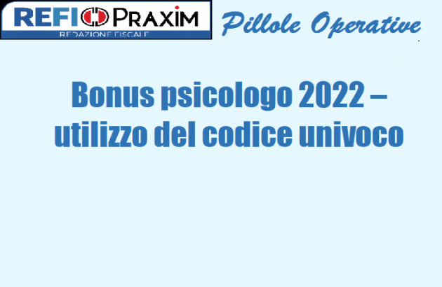 Bonus psicologo 2022 – utilizzo del codice univoco