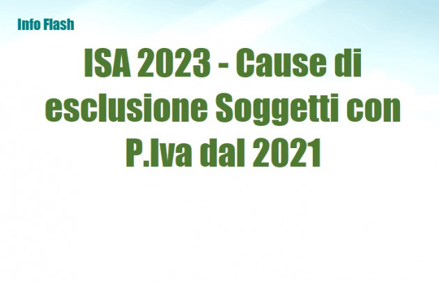 ISA 2023 - Cause di esclusione Soggetti con Partita Iva dal 2021