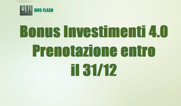Bonus Investimenti 4.0 – La prenotazione entro il 31 dicembre