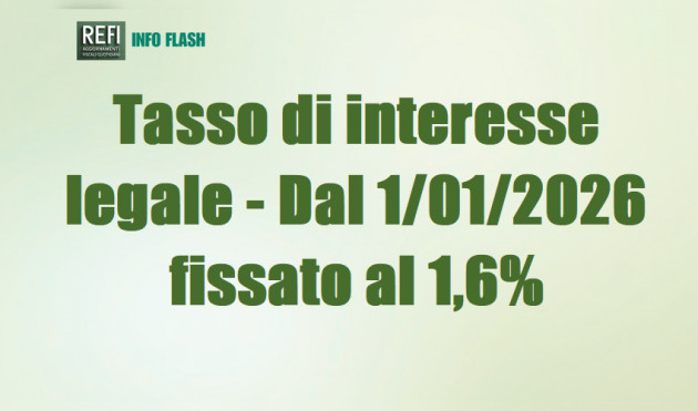 Tasso di interesse legale - Dal 1/01/2026 fissato al 1,6%