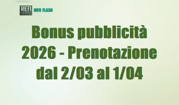 Bonus pubblicita 2026 - Prenotazione dal 2 marzo al 1 aprile