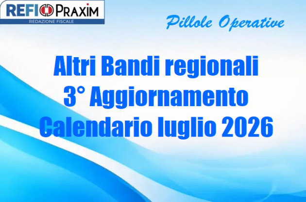 Altri Bandi regionali - 3° Aggiornamento Calendario luglio 2026