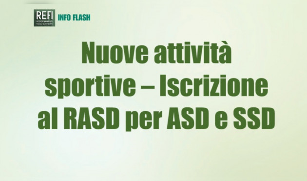 Nuove attività sportive - Iscrizione al RASD per ASD e SSD